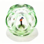 PERTHSHIRE; a limited edition faceted glass 'Kingfisher' paperweight, with pale green overlay,
