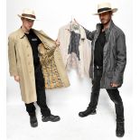 BURBERRY; a vintage Nova Check beige trench coat with button front, two side slip pockets, and fully