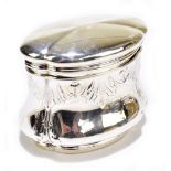 JOSEPH RODGERS & SONS; a late Victorian hallmarked silver tea canister of shaped oval form with