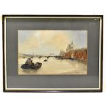 GEORGINA LING; watercolour, 'Westminster for Waterloo Pier, London', 21.5 x 33cm, framed and glazed.