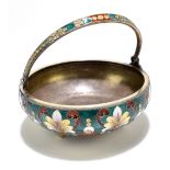 A Russian 916 standard silver and enamel basket, with swing handle and decorated with foliate motifs