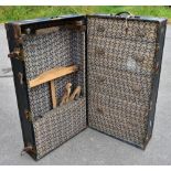 A metal bound cabin trunk with fitted interior, width 101cm, depth 56cm.