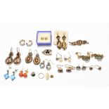 A quantity of various earrings including 9ct yellow gold examples, yellow metal and unmarked