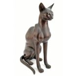 A large contemporary bronzed metal figure of a seated Egyptian inspired cat, height 63cm.