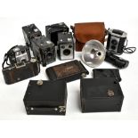 KODAK; a group of vintage cameras comprising two No. 2 Box Brownie Model F, Model I, Flash III,