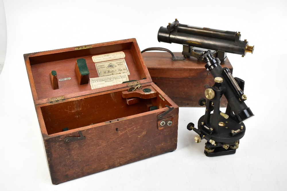 An E R Watts & Son lacquered brass theodolite, in original box, with a Negretti & Zambra theodolite,