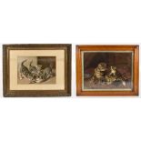 Two coloured prints depicting cats, the larger 35 x 44cm, both framed and glazed (2).