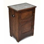 A late 19th century provincial French stained pine cupboard with inset marble top above two cupboard