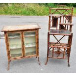 A late Victorian Aesthetic Movement bamboo and lacquered whatnot Canterbury, with three shelves