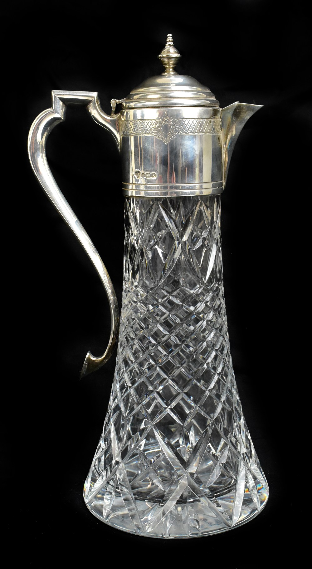 GARRARD & CO LTD; an Elizabeth II hallmarked silver mounted claret jug of tapering cylindrical form,