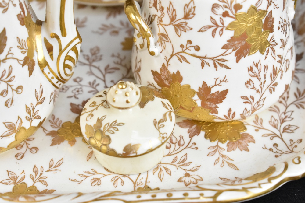 DAVENPORT; an eight piece bachelor service, transfer printed with floral sparys and gilt highlights, - Image 3 of 6