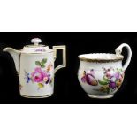 MEISSEN; an early 20th century miniature coffee pot with hand painted floral detail, height 9cm,