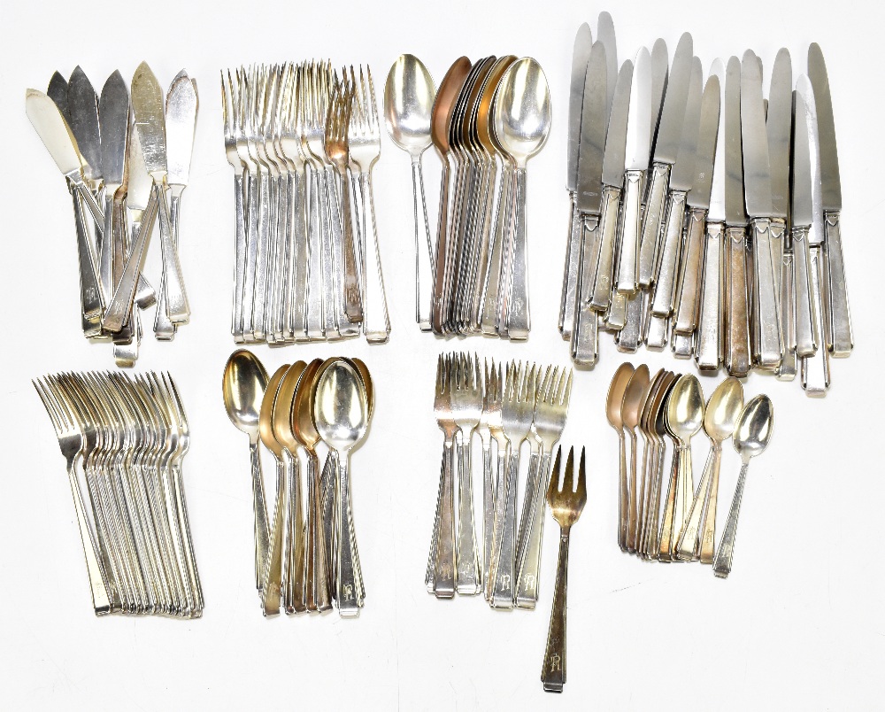 A German 800 grade silver ninety-seven piece canteen of cutlery in the Art Deco style, comprising