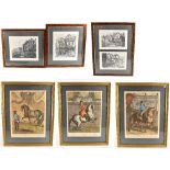 Three French hand coloured prints, after the 18th century originals by Ridinger, 52 x 39cm, with