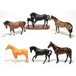 BESWICK; six models of horses including a brown mare facing left, height 17cm, a model of Black