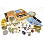 A collection of assorted costume jewellery to include hallmarked silver mounted necklace and