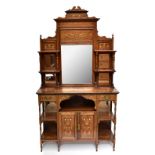 A Victorian rosewood mirror back sideboard, the central bevelled plate flanked by two shelves and