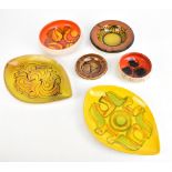 POOLE POTTERY; six pieces including 'Aegean' oval dish, 'Delphis' range dish, length 30cm,