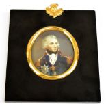 MORTOLL; a reproduction hand highlighted portrait miniature of Admiral Lord Nelson, on a printed