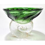 SIDDY LANGLEY; a contemporary art glass nautilus bowl with green coloured bowl with frosted glass