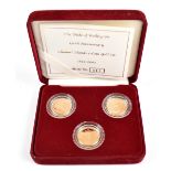 The Duke of Wellington 150th anniversary Channel Islands three coin gold set, 1852-2002,