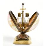 A Victorian gilt brass and mother of pearl shell egg shaped scent bottle case, the interior