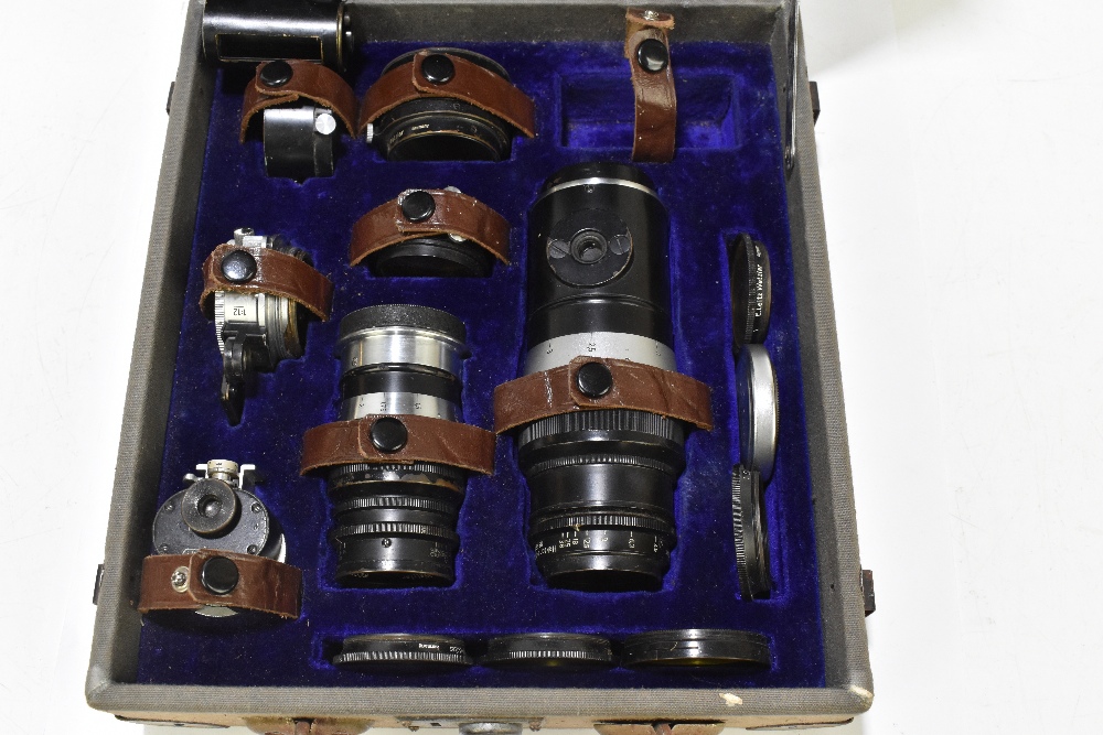 A cased set of camera lenses and equipment to include a Hektor F=13, 5cm lens, numbered 558913, - Image 2 of 8