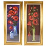 BILL COSTLEY; a pair of oils on canvas, still life scenes, each signed lower right, 90 x 29cm,