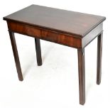 A George III mahogany foldover tea table, on moulded and chamfered legs, height 80cm, width 88cm,