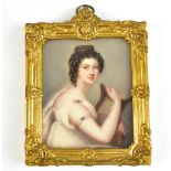 AFTER JOSEPH MEE (1770-1851); watercolour on ivory, a maiden with ringlets holding a lyre, wearing a