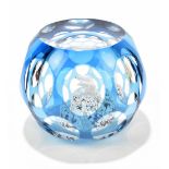 PERTHSHIRE; a limited edition faceted glass 'Polar Bear and Cub' paperweight, with blue overlay,