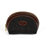 MULBERRY; a black scotch grain and brown leather vintage coin purse with zip top, 13 x 9 x 2cm.