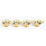 J.A BAILEY FOR AYNSLEY; four hand painted teacups, each decorated with roses and floral sprays,