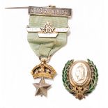 MASONIC INTEREST; a white metal Queen Victoria Golden Jubilee medal with green enamelled detail,