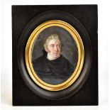 19TH CENTURY FRENCH SCHOOL; watercolour, portrait miniature of a gentleman wearing a black