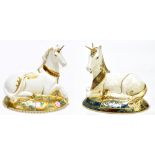 ROYAL CROWN DERBY; two limited edition paperweights comprising 'Mythical Unicorn', 612/1750, with