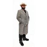 YVES SAINT LAURENT; a full-length gentleman's double breasted 100% wool herringbone check tweed coat