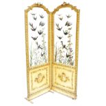 A French 19th century two division folding screen with relief moulded detail, flanking and