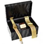 ROBERTO CAVALLI; a boxed dress wristwatch and two further gilt metal bracelet wristwatches (3).