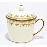 An early 19th century Wedgwood creamware chocolate pot and cover, with ball finial and painted