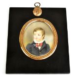 19TH CENTURY ENGLISH SCHOOL; watercolour, portrait miniature, of a boy, quarter length, looking to