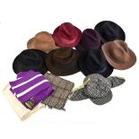 A collection of gentleman's hats including a leather Stetson, two felt hats by Fernander Roche, a