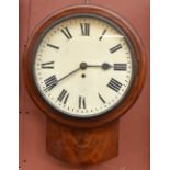 A 19th century mahogany cased drop dial wall clock. the circular painted dial with Roman numerals,