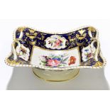 BLOOR DERBY; a 19th century twin handled bowl of shaped rectangular form, with panelled floral
