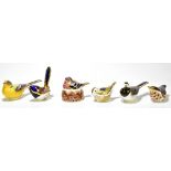 ROYAL CROWN DERBY; six bird paperweights comprising 'Chaffinch Nesting', 'Yellow Wagtail', 'Pied