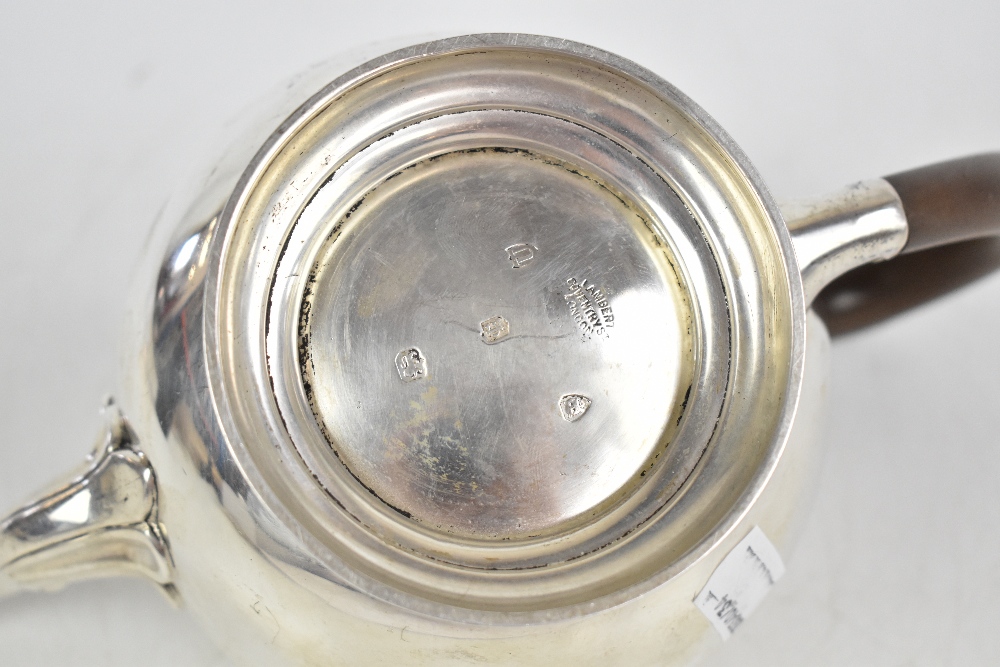 LAMBERT & CO; a Victorian hallmarked silver bullet teapot of George I/II design with bright cut - Image 4 of 4