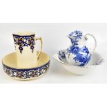 DOULTON BURSLEM; a 'Vernon' pattern jug and bowl, with blue and white printed floral decoration,