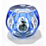 PERTHSHIRE; a limited edition faceted glass 'Giant Panda' paperweight, with blue overlay, numbered