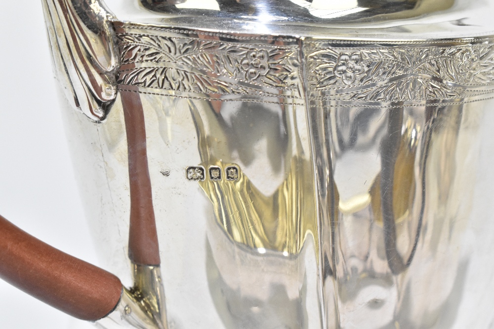 A George V hallmarked silver four piece tea set with band of engraved detail to both upper and lower - Image 7 of 11