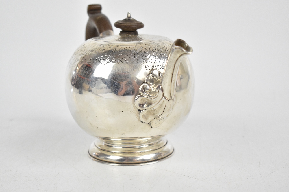 LAMBERT & CO; a Victorian hallmarked silver bullet teapot of George I/II design with bright cut - Image 3 of 4
